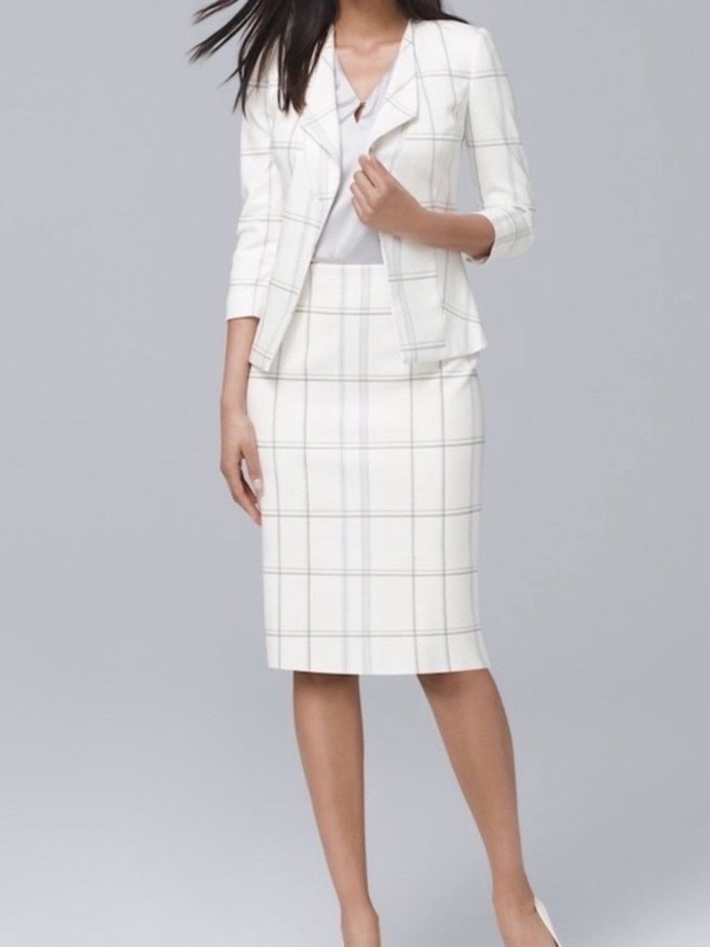 White House Black Market Pencil Skirt and jacket with gray and light blue